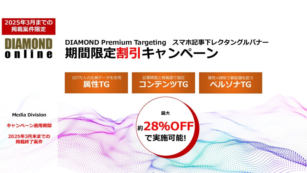 【25年3月まで】DIAMOND Premium Targetingバナー割引キャンペーン