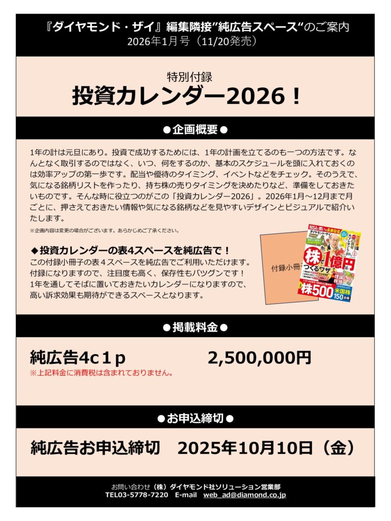 【付録表4純広告】注目度＆保存性バツグン！投資カレンダー2026！
